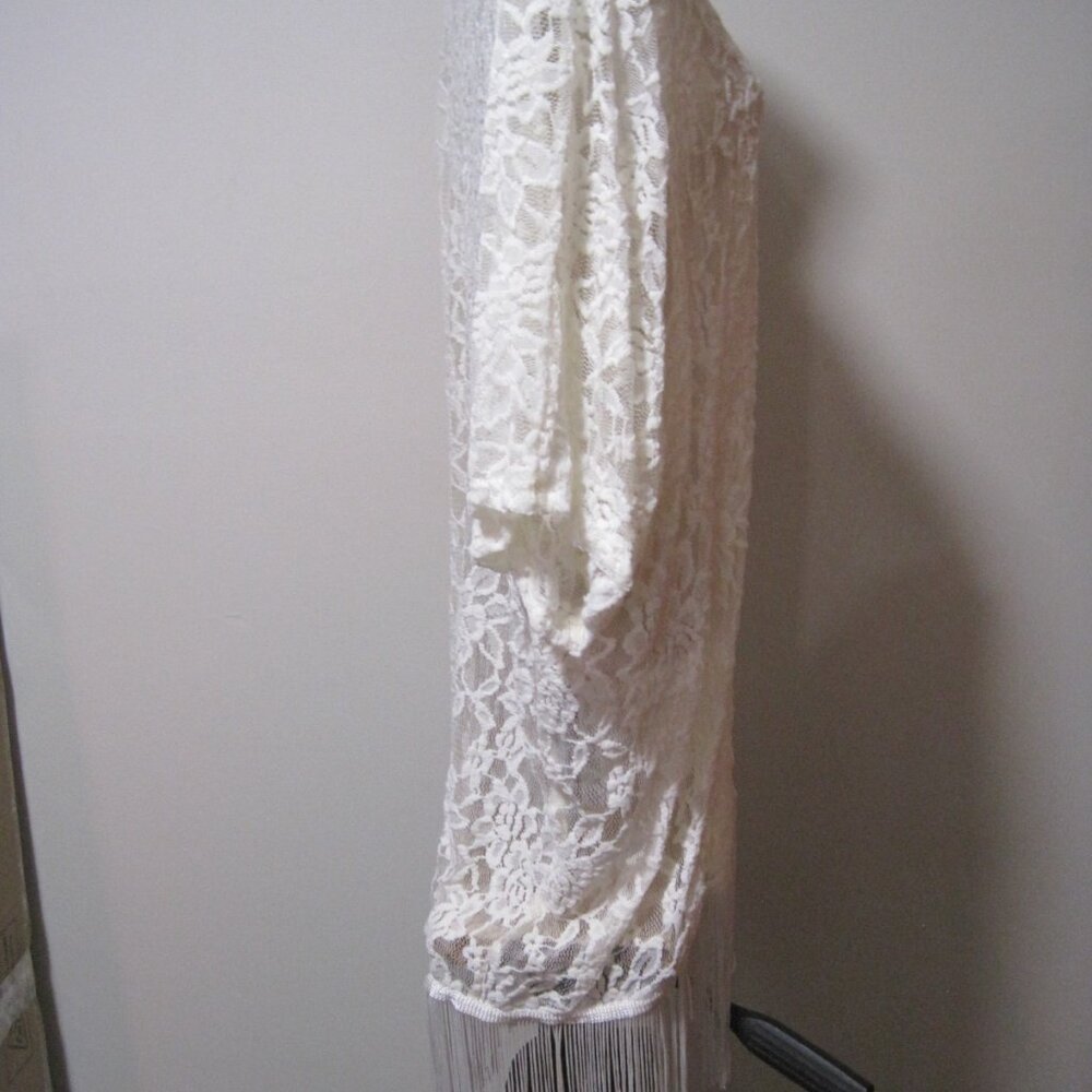 Mauve Women's Large Kimono Cover Up Lace Crochet Fringe Top Short Sleeve White - Picture 6 of 8